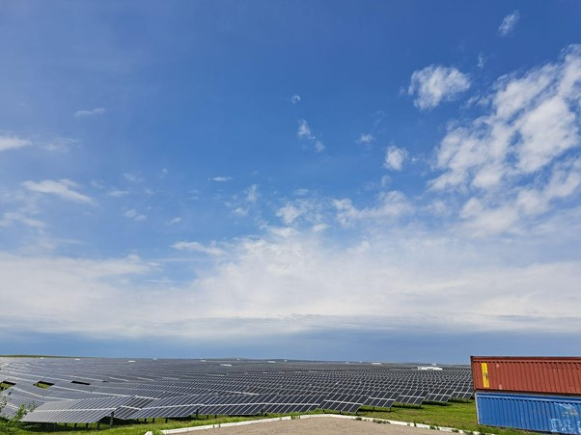 Burnoye Solar Power Plant in Zhambyl Region in southern Kazakhstan. 
