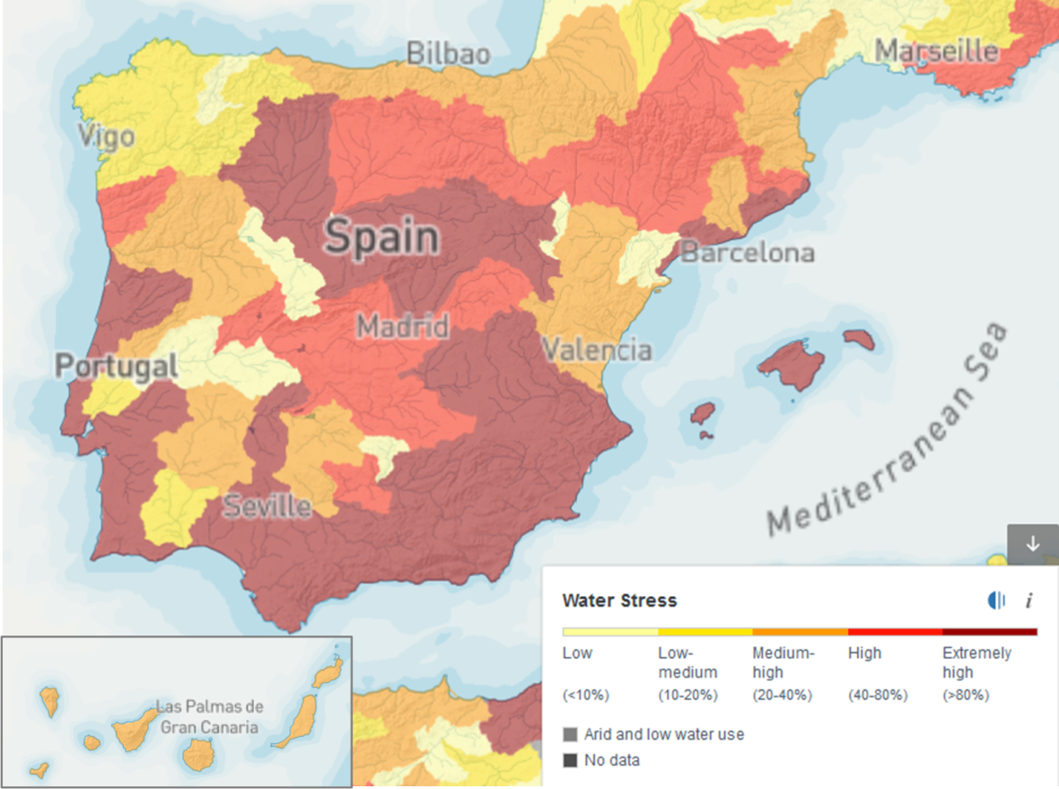 Von Wasserknappheit betroffene Regionen in Spanien